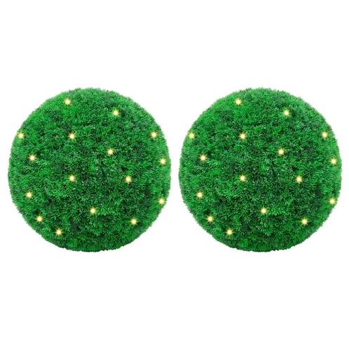 vidaXL Kunstbuxusballen met LED-verlichting 2 st 27 cm groen, Huis en Inrichting, Woonaccessoires | Kunstplanten en Kunstbloemen