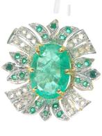 Zonder minimumprijs - Ring - 9 kt. Zilver, Geel goud Smaragd, Nieuw