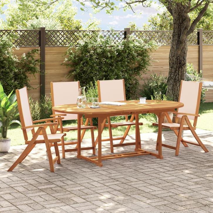 vidaXL 5-delige Tuinset massief acaciahout en textileen, Tuin en Terras, Tuinsets en Loungesets, Tuinset, Nieuw, Verzenden