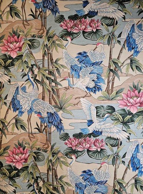 490x280cm! Stoffen Flamingo en Pauw Paradi9 Boheemse, Antiek en Kunst, Antiek | Tapijten, Tafelkleden en Textiel