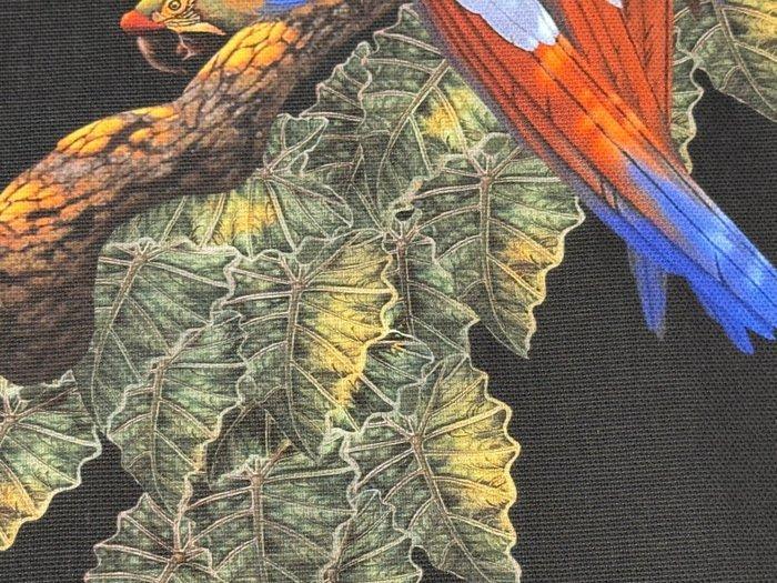 Betoverd tropisch bos – woontextiel met papegaaien en, Antiek en Kunst, Antiek | Tapijten, Tafelkleden en Textiel