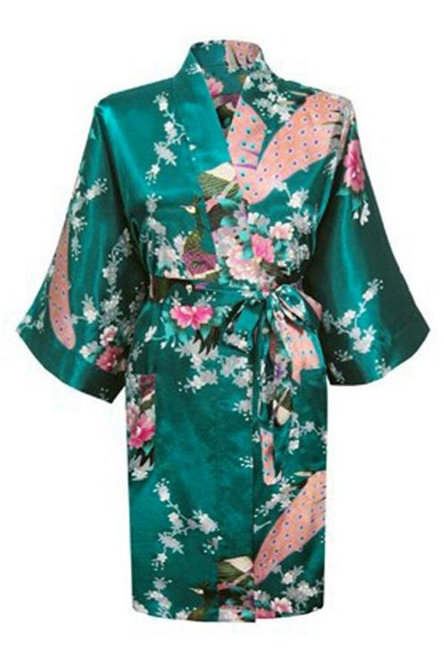 KIMU® Kimono Petrol Kort M-L Yukata Satijn Boven de Knie Kor, Kleding | Dames, Carnavalskleding en Feestkleding, Nieuw, Ophalen of Verzenden