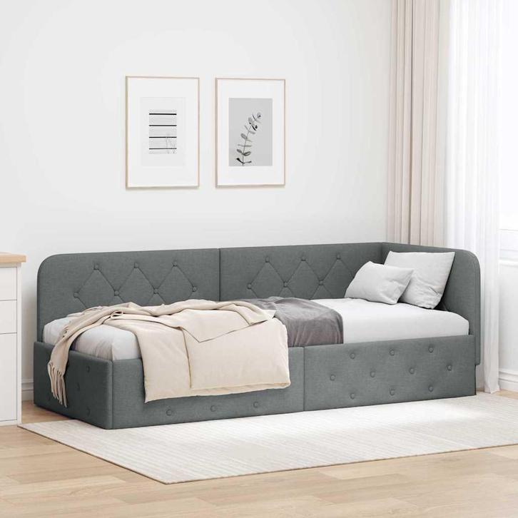 vidaXL Hoek Bed Frame met hoofdeinde Donkergrijs 80 x 200 cm, Huis en Inrichting, Slaapkamer | Bedden, Nieuw, Verzenden