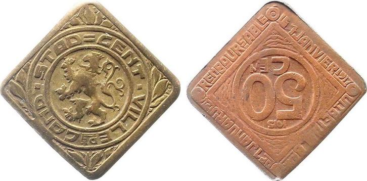 Duitsland 50 Cent 1915 Gent, ss/vz franzoesische Praegung, Postzegels en Munten, Munten | Europa | Niet-Euromunten, België, Verzenden