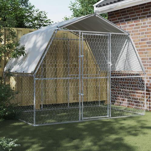 vidaXL Hondenkennel met dak en deur gegalvaniseerd staal, Animaux & Accessoires, Accessoires pour chiens, Envoi