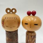 sculptuur, Two retro kokeshi dolls,Hand Made Folk Art From