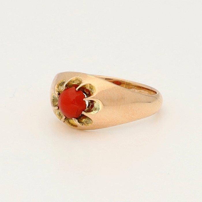 Ring - 18 karaat Geel goud - 0.13ct. tw. Bloedkoraal, Handtassen en Accessoires, Ringen