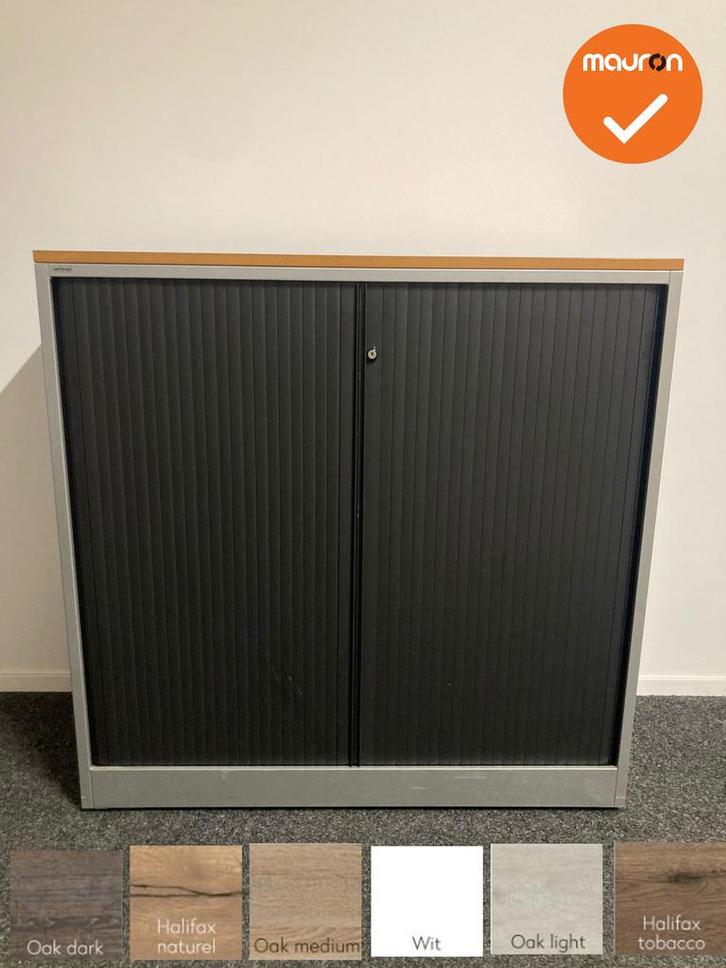 Roldeurkast - Ahrend - 110x120x45cm - Zilvergrijs met zwarte, Zakelijke goederen, Kantoor en Winkelinrichting | Kantoormeubilair en Inrichting