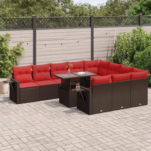 vidaXL 11-delige Loungeset met kussens poly rattan acacia, Tuin en Terras, Tuinsets en Loungesets, Loungeset, Nieuw, Verzenden