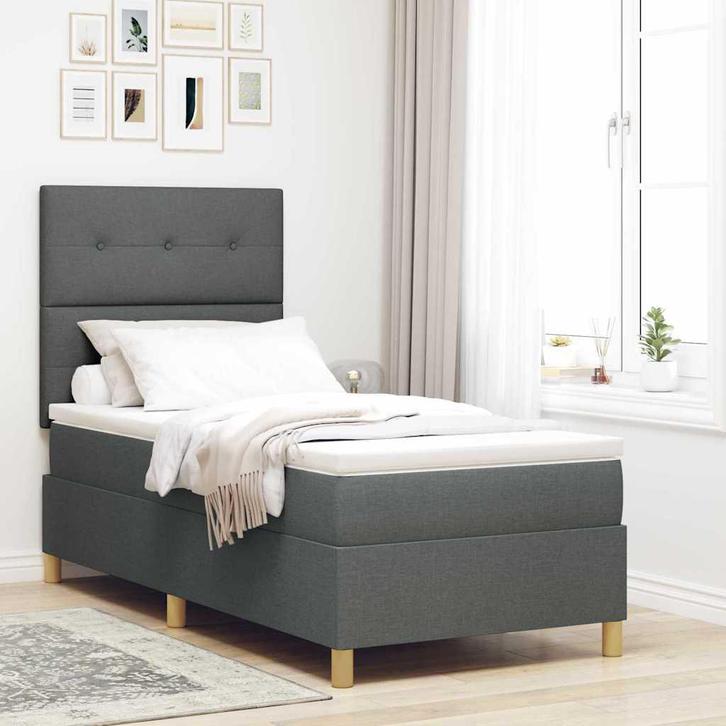 vidaXL Boxspring bed met hoofdeinde Donkergrijs 100 x 200 cm, Huis en Inrichting, Slaapkamer | Bedden, Nieuw, Verzenden