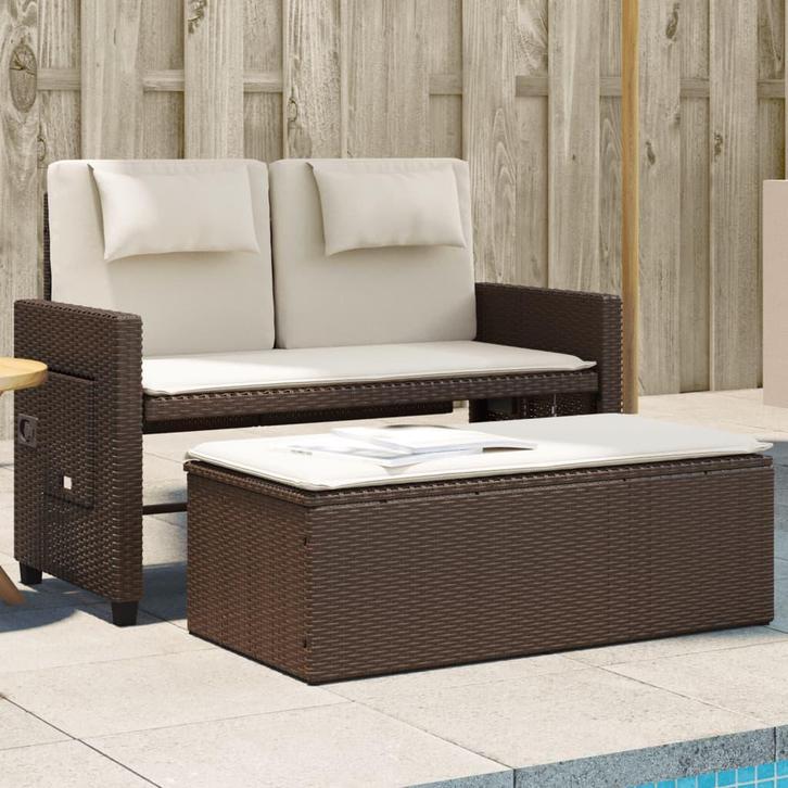 vidaXL Tuinbankje verstelbaar met kussens poly rattan bruin, Tuin en Terras, Tuinsets en Loungesets, Nieuw, Verzenden