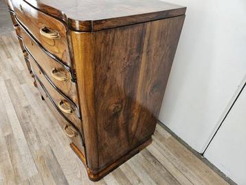 Commode - Commode Art déco en noyer avec ligne courbée -