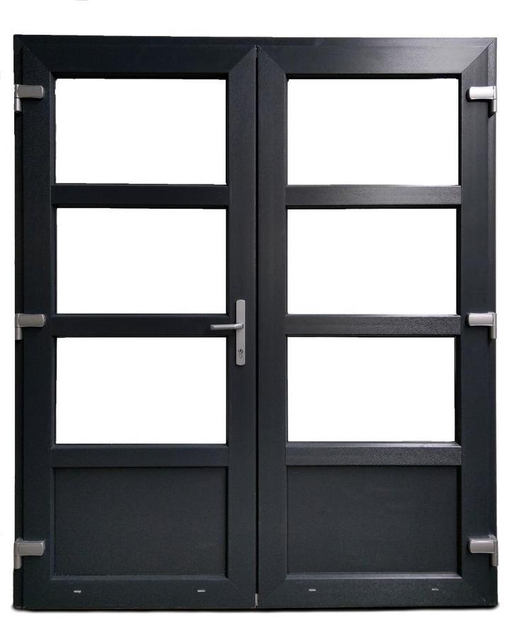 PVC Dubbele deur Basic Plus B.150 x H.204 antraciet., Doe-het-zelf en Bouw, Deuren en Vliegenramen, Nieuw, Glas, Kunststof, Metaal