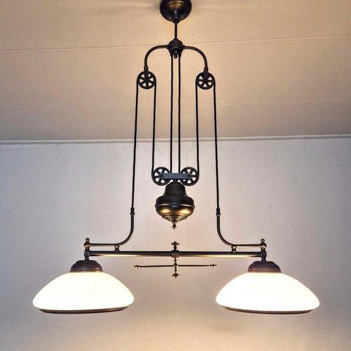 Lamp - Spectaculaire XL Dubbele Pendellamp, Bibliotheeklamp, Antiek en Kunst, Curiosa en Brocante