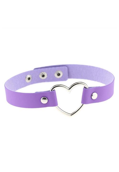 Choker Lila Hartje Pu Leer Collar Ketting Hart Halsband Lila, Handtassen en Accessoires, Kettingen, Paars, Nieuw, Ophalen of Verzenden