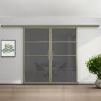 Dubbele stalen schuifdeur met koofsysteem 4 Vlaks Olijfgroen