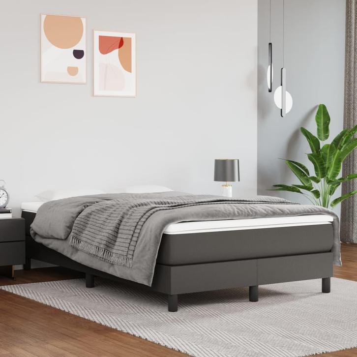 vidaXL Boxspring bed kunstleer grijs 120x200 cm, Huis en Inrichting, Slaapkamer | Bedden, Nieuw, Verzenden