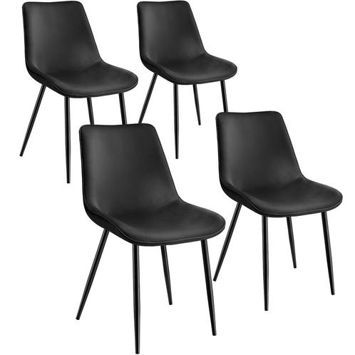 tectake Set stoelen Monroe fluweellook - zwart, Set van 4, Huis en Inrichting, Stoelen, Verzenden