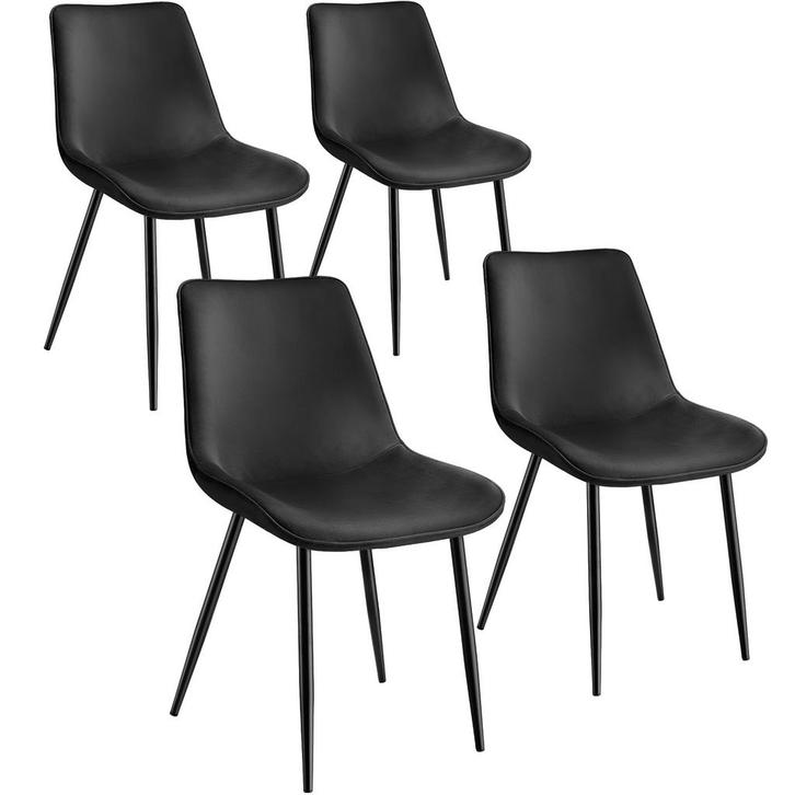 tectake Set stoelen Monroe fluweellook - zwart, Set van 4, Huis en Inrichting, Stoelen, Verzenden