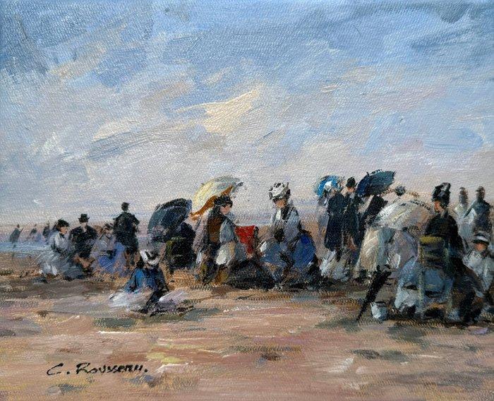 Camille Rousseau (1949) - Normandie - Plage Animée sous un, Antiquités & Art, Art | Peinture | Classique