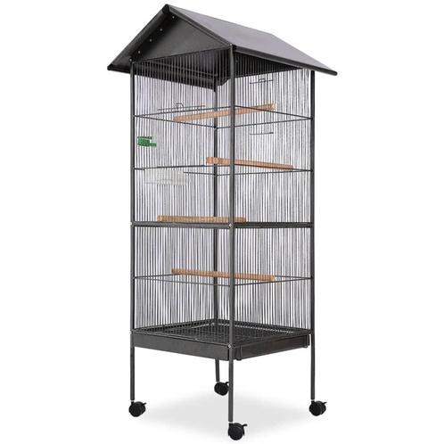 vidaXL Vogelkooi met dak staal zwart 66x66x155 cm, Animaux & Accessoires, Oiseaux | Accessoires, Envoi