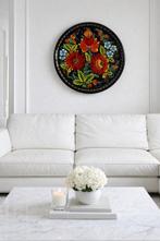 Assiette murale - Bois - style Petrykivka, Antiquités & Art