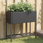 vidaXL Plantenbak met schap poly rattan zwart, Tuin en Terras, Verzenden, Nieuw