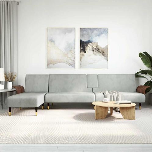 vidaXL Slaapbank L-vormig 279x140x70 cm fluweel lichtgrijs, Huis en Inrichting, Zetels | Zetels, Nieuw, Verzenden