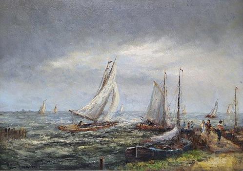 Peter Brouwer (1935-2010) - Zeilboten bij Bergen aan zee, Antiek en Kunst, Kunst | Schilderijen | Klassiek