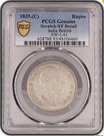 Inde britannique. William IV. 1 Rupee 1835 Calcutta PCGS XF, Postzegels en Munten