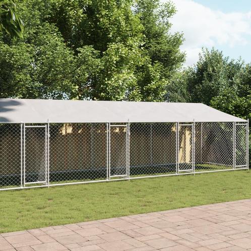 vidaXL Cage pour chien avec toit/portes gris 10x2x2 m, Dieren en Toebehoren, Hondenhokken, Verzenden
