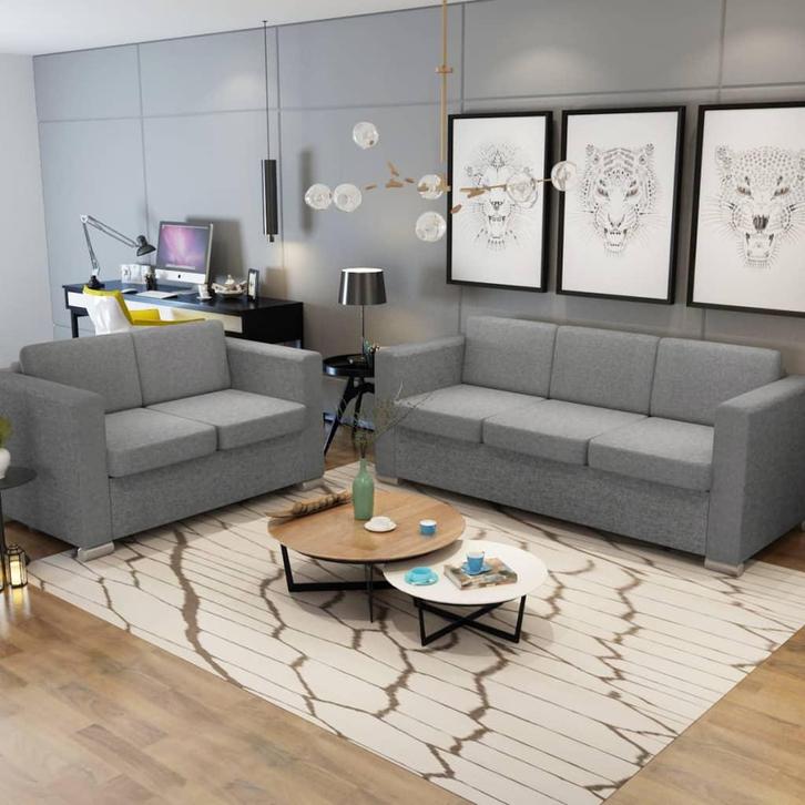 vidaXL 2-delig Bankstel stof lichtgrijs, Huis en Inrichting, Zetels | Zetels, Nieuw, Verzenden