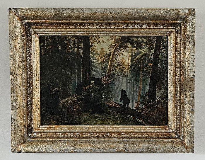 Scuola europea (XX) - Waldszene mit Bären, Antiquités & Art, Art | Peinture | Classique