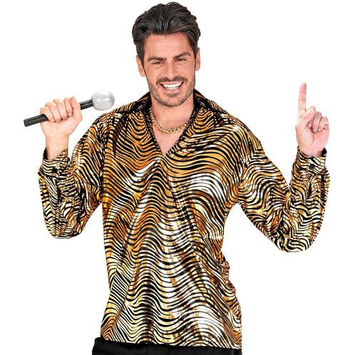 Disco 70S Shirt Goud Heren Tijgerprint, Kleding | Heren, Carnavalskleding en Feestkleding, Nieuw, Verzenden