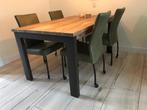 Set van 4 leren eetkamerstoelen - met wieltjes - groen leer, Huis en Inrichting, Stoelen, Overige kleuren, Nieuw, Leer, Ophalen of Verzenden