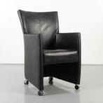 Frontseat fauteuil, zwart leder, verrijdbaar onderstel, Huis en Inrichting, Stoelen, Ophalen of Verzenden, Gebruikt
