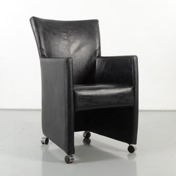 Frontseat fauteuil, zwart leder, verrijdbaar onderstel, Huis en Inrichting, Stoelen, Ophalen of Verzenden, Gebruikt