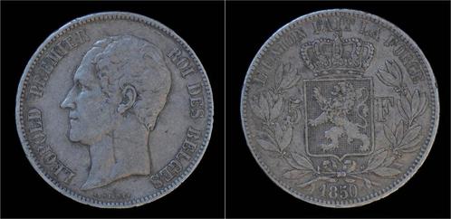 Belgium Leopold I 5 frank 1850 zilver, Timbres & Monnaies, Monnaies | Europe | Monnaies non-euro, Envoi