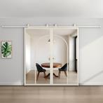 Dubbele stalen schuifdeur - Wit - 2 Vlaks rond - Helder glas, Bricolage & Construction, Châssis & Portes coulissantes