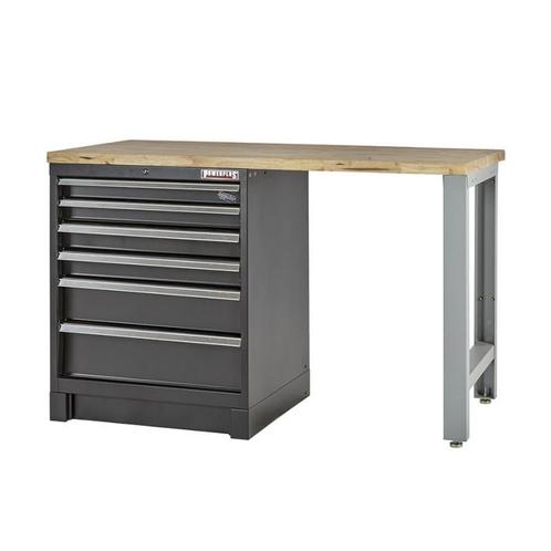 Heavy Duty werkbank met hardhouten werkblad, grijs pootstel, Doe-het-zelf en Bouw, Werkbanken, Ophalen of Verzenden