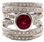 Bague - 18 carats Or blanc Rubis - Diamant