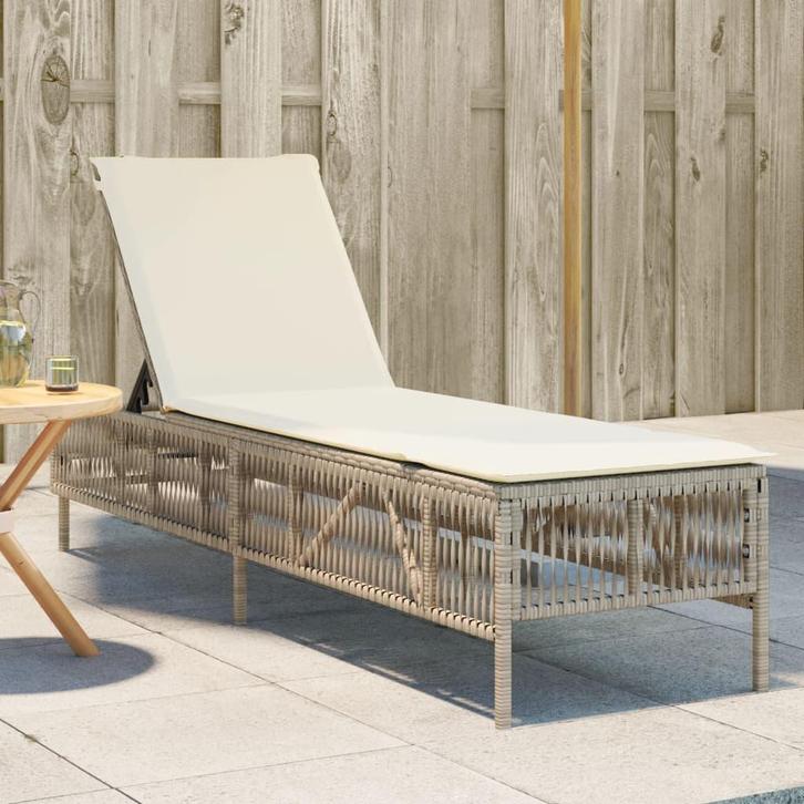Ligbed Poly Rattan Beige | Retour Deal | 35% Korting NU, Tuin en Terras, Ligbedden, Verstelbaar, Nieuw, Rotan, Verzenden
