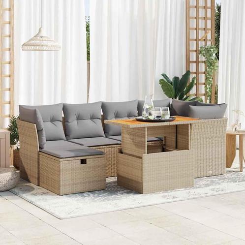 vidaXL 7-delige Loungeset met kussens poly rattan acacia, Tuin en Terras, Tuinsets en Loungesets, Loungeset, Nieuw, Verzenden
