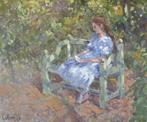 Chris van Dijk  (1952) Impressionist -  Woman reading in, Antiek en Kunst