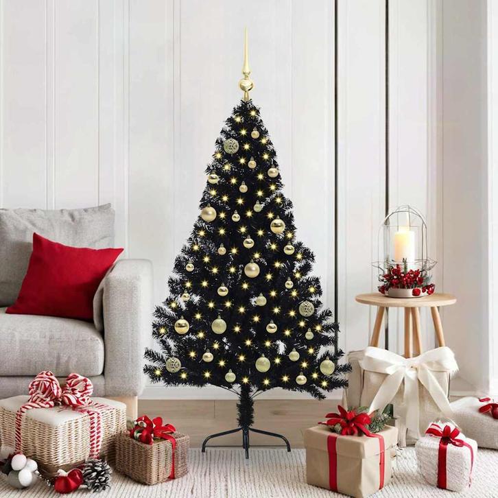 vidaXL Kunststof Voorverlichte Kerstboom met 150 LED Zwart, Diversen, Kerst, Nieuw, Verzenden