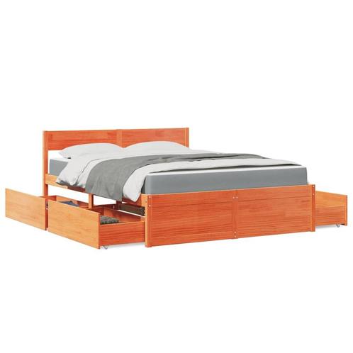 vidaXL Bed met lades en matras massief grenenhout wasbruin, Huis en Inrichting, Slaapkamer | Bedden, Nieuw, Verzenden