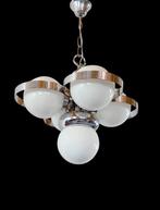 Lampe à suspendre - métal chromé, cristal, Antiquités & Art