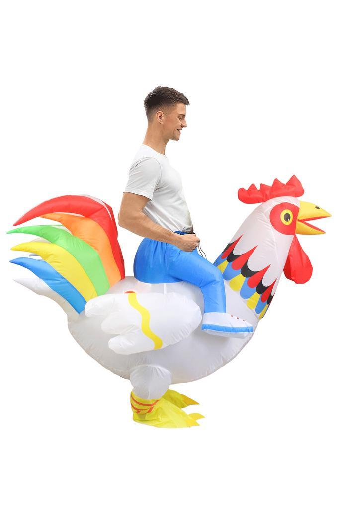 KIMU® Opblaas Kostuum Zittend op Kip Wit Regenboog Opblaasba, Kleding | Heren, Carnavalskleding en Feestkleding, Nieuw, Ophalen of Verzenden