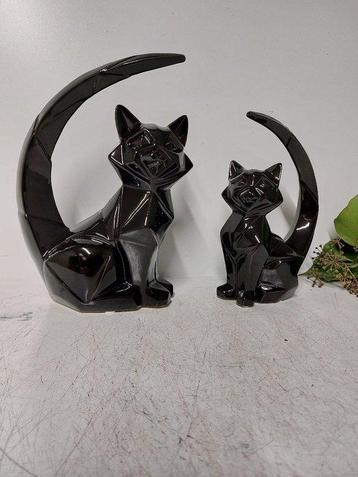 Statue, set of 2 cats kubistisch black - 27 cm - Céramique