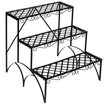 tectake Bloementrap met 3 treden, vierkant - zwart, Tuin en Terras, Verzenden, Nieuw